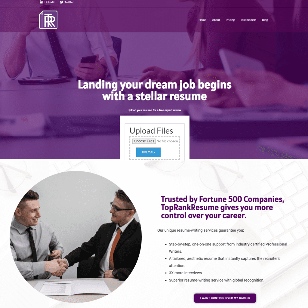 Top Rank Resume site design